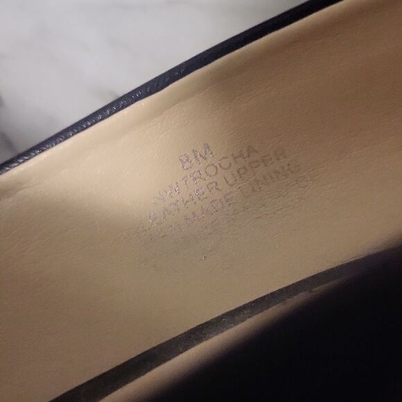 Nine West Rocha black leather almond toe slip on platform heels 8M - Picture 4 of 17